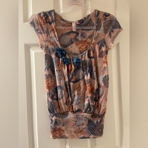 anthropologie sweet pea women’s floral short sleeve blouse